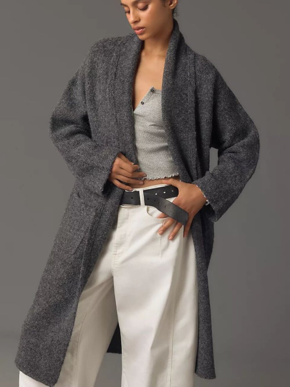 Pilcro by Anthropologie Women's Gray Long Wool Blend Coatigan Size Small NBNN